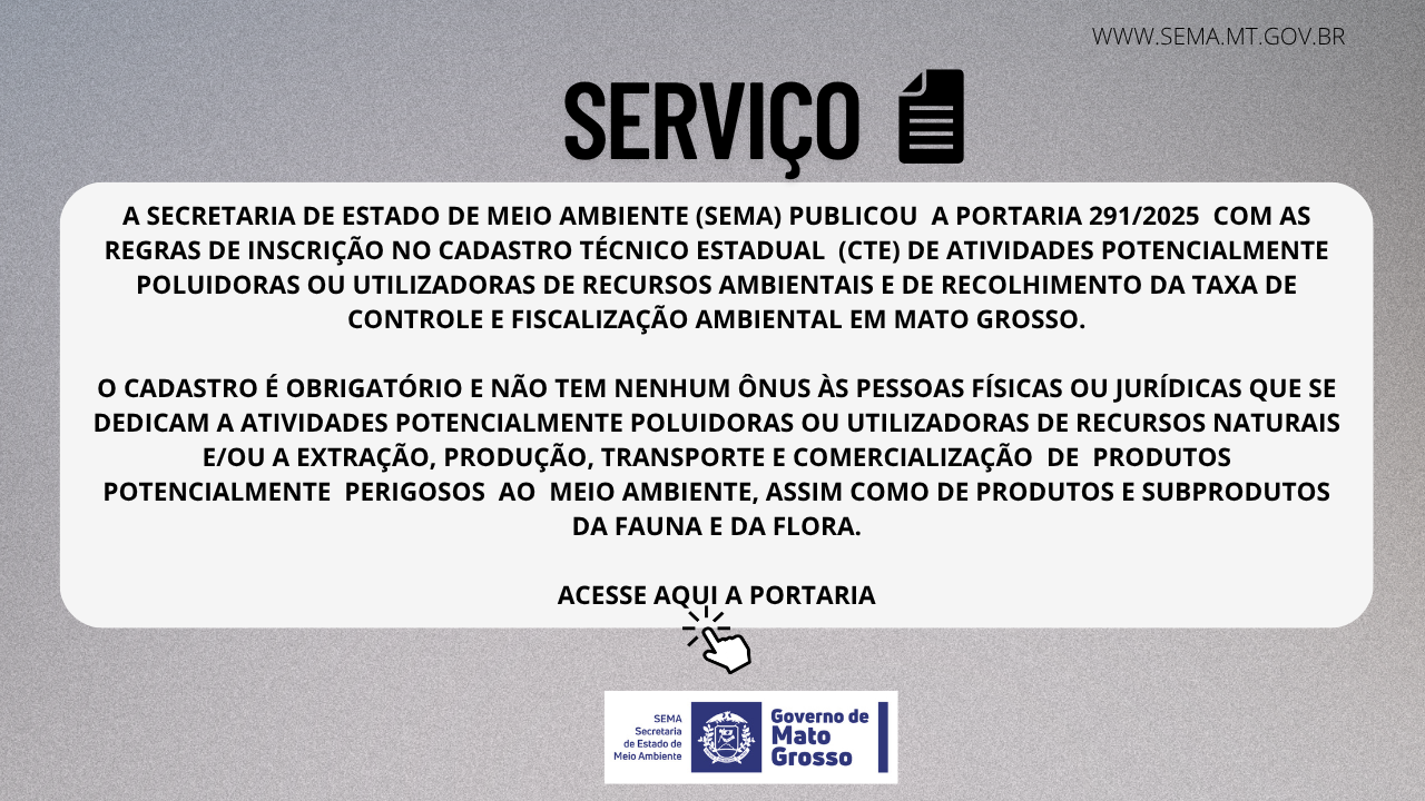 PORTARIA SEMA Nº 291/2025/SEMA/MT